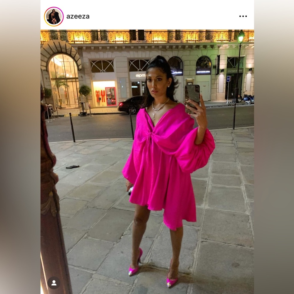 Azeeza magenta raw silk mini dress